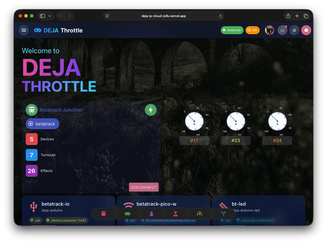 DEJA.js Throttle Desktop Home