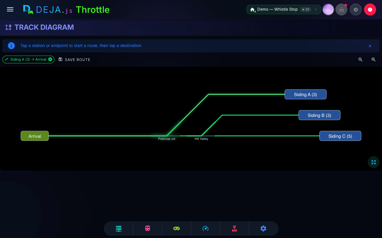 DEJA Throttle — live track diagram