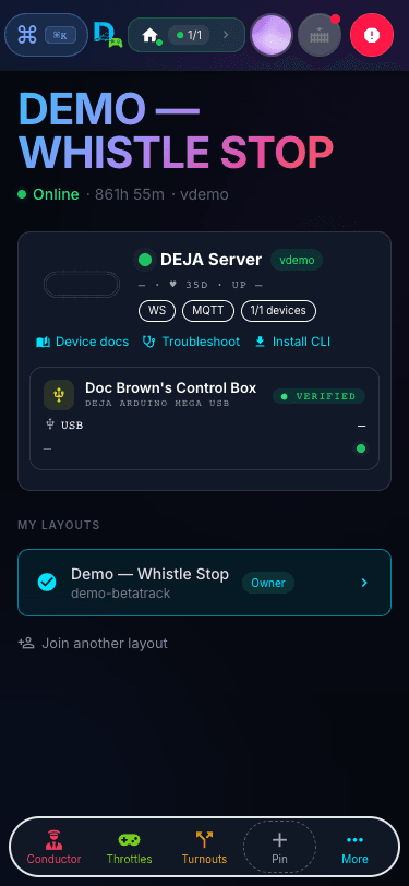 DEJA Throttle — mobile connection setup