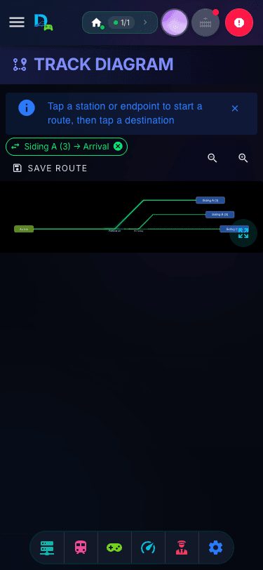 DEJA Throttle — mobile track diagram