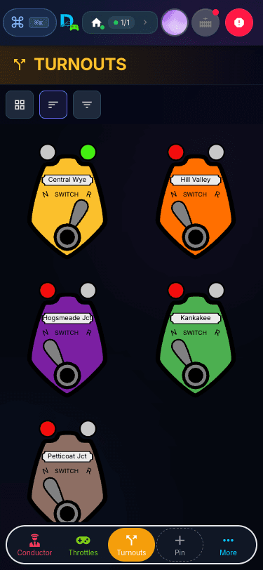 DEJA Throttle — mobile turnouts with CTC levers